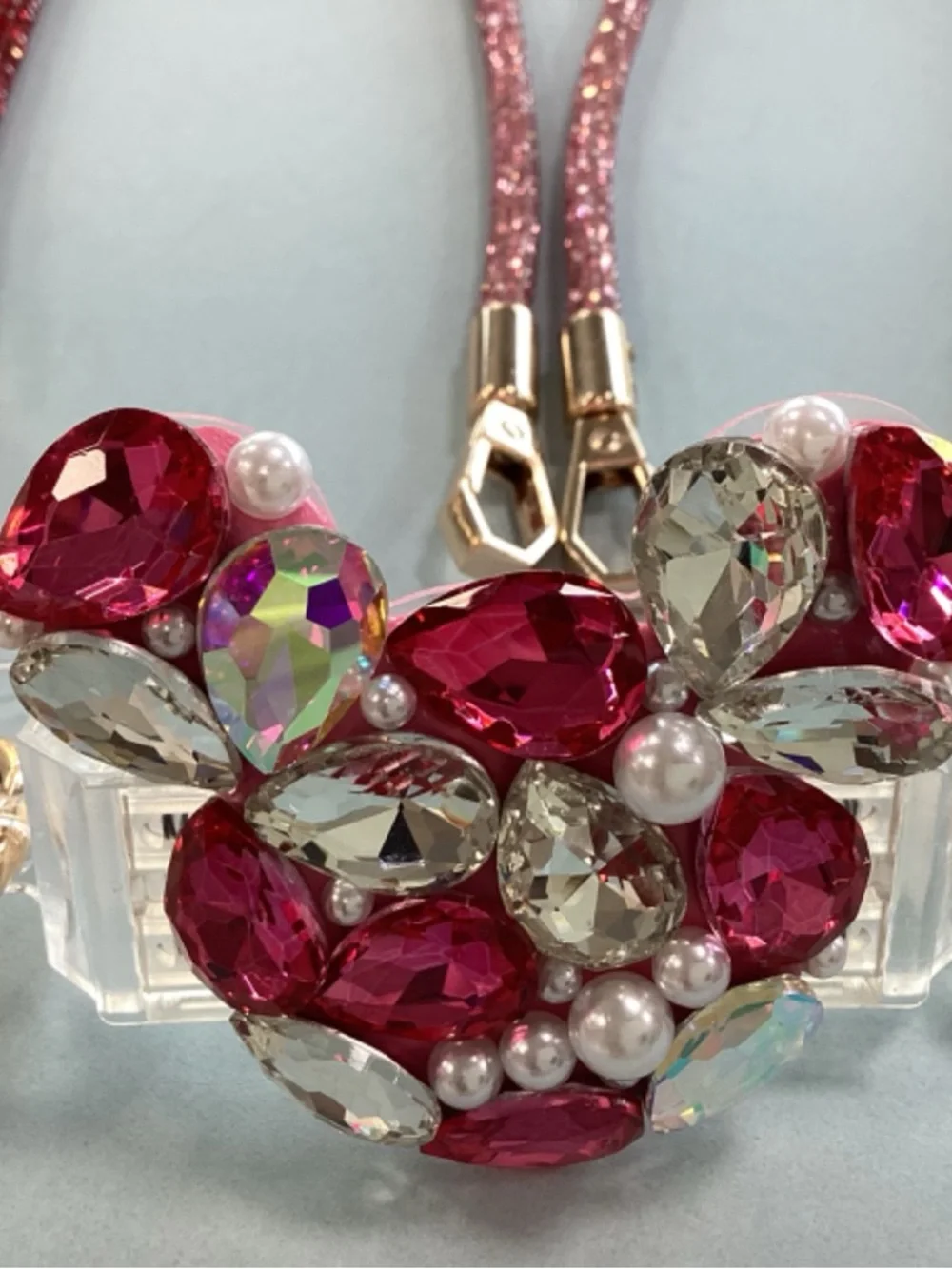 Pink and Clear Crystal Heart Phone Charm